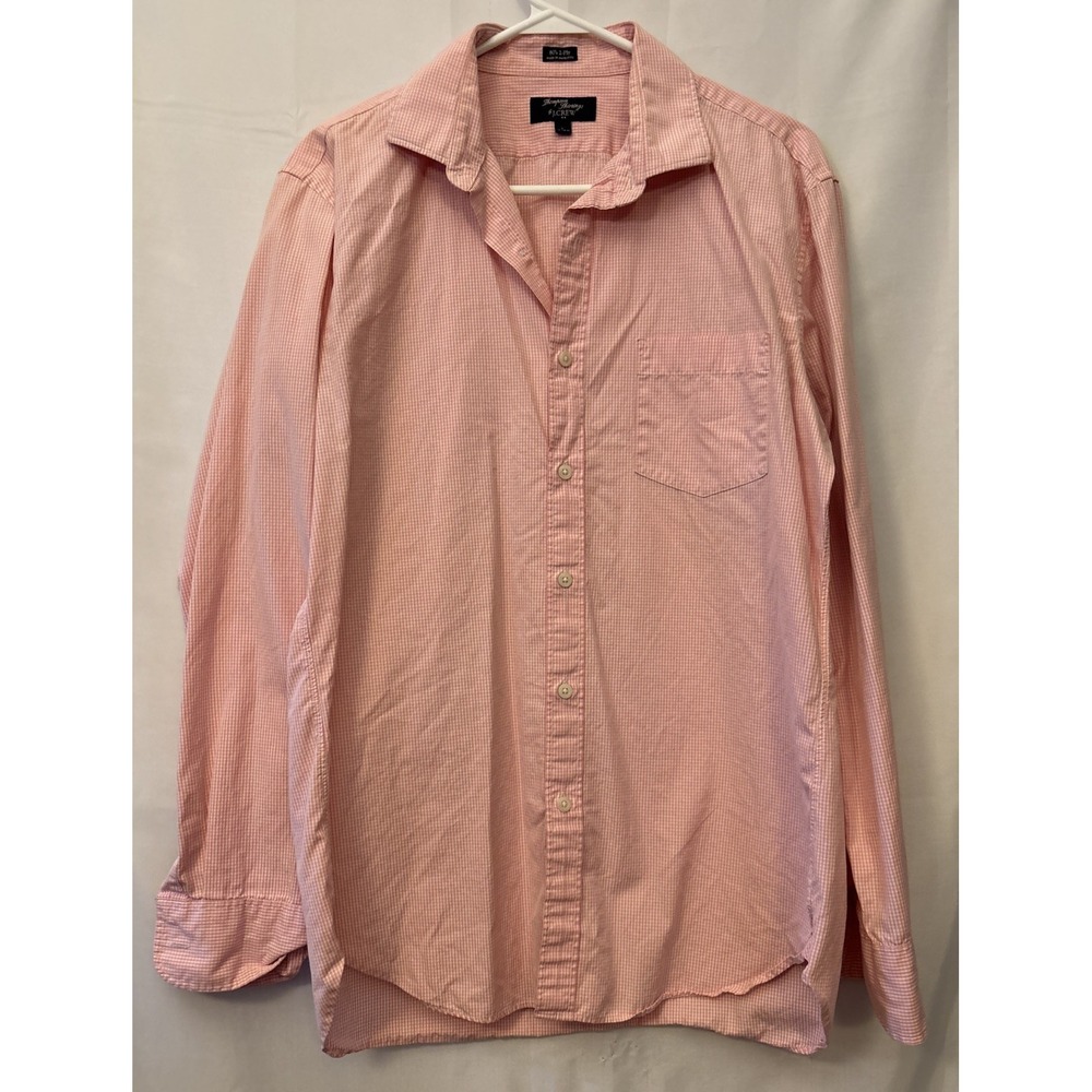 J Crew 80's 2-Ply Shirt Mens L Pink Check Long Sleeve Thompson Shirtings 16-16.5